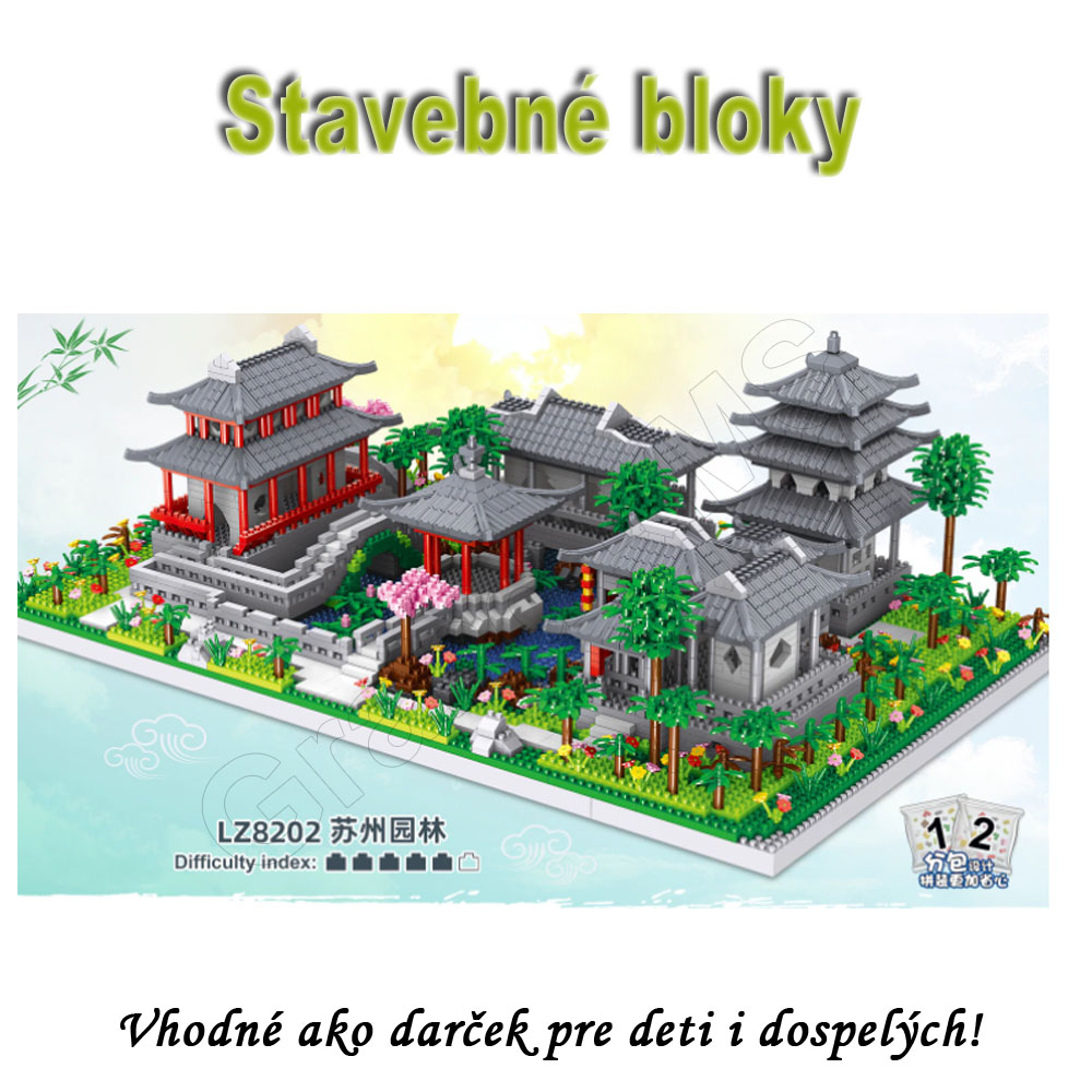 Stavebné bloky - 3D model Čínska architektúra záhrady Suzhou 3930ks 