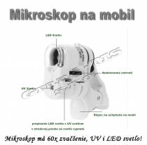 Vreckový mikroskop s úchytom na mobil so 60 x zväčšením 