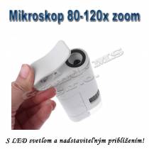 Vreckový mikroskop či lupa s 80x - 120x zväčšením a LED svetlom