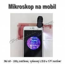 Vreckový mikroskop či lupa s 60x - 100 x zväčšením , LED a UV  svetlom