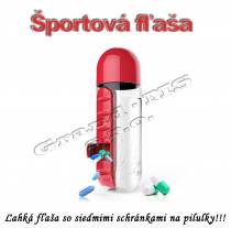 Ľahká plastová fľaša so schránkami na pilulky - červená